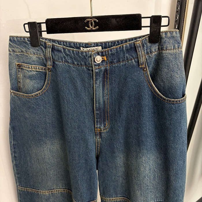 Vintage Washed Contrast Panel Curved Leg Denim Jeans