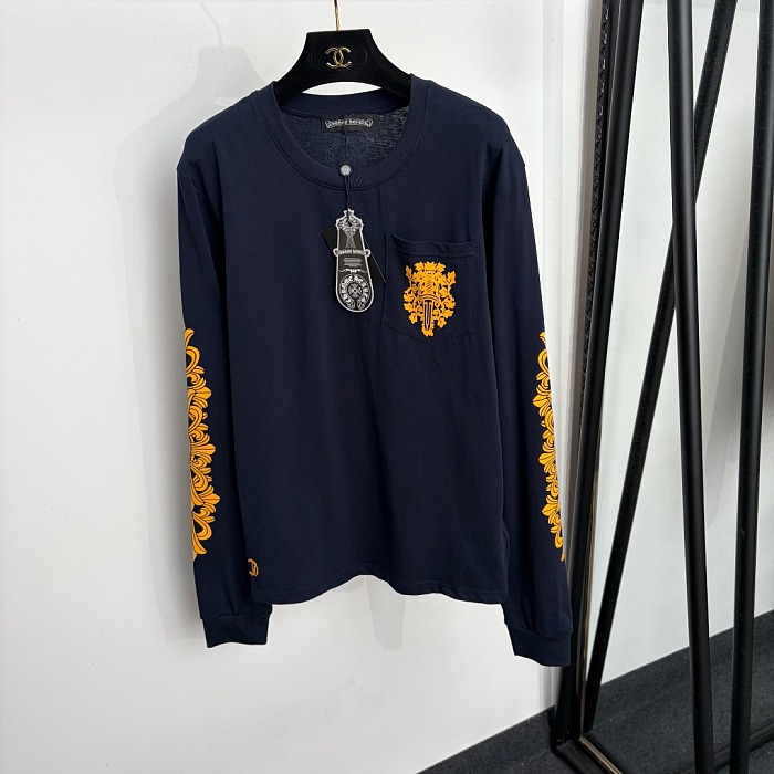 Back Graphic Print Single Pocket Pure Cotton Long Sleeve Tee
