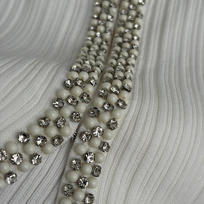 Rhinestone Trimmed Cardigan And Waist Cinch Slip Dress Set