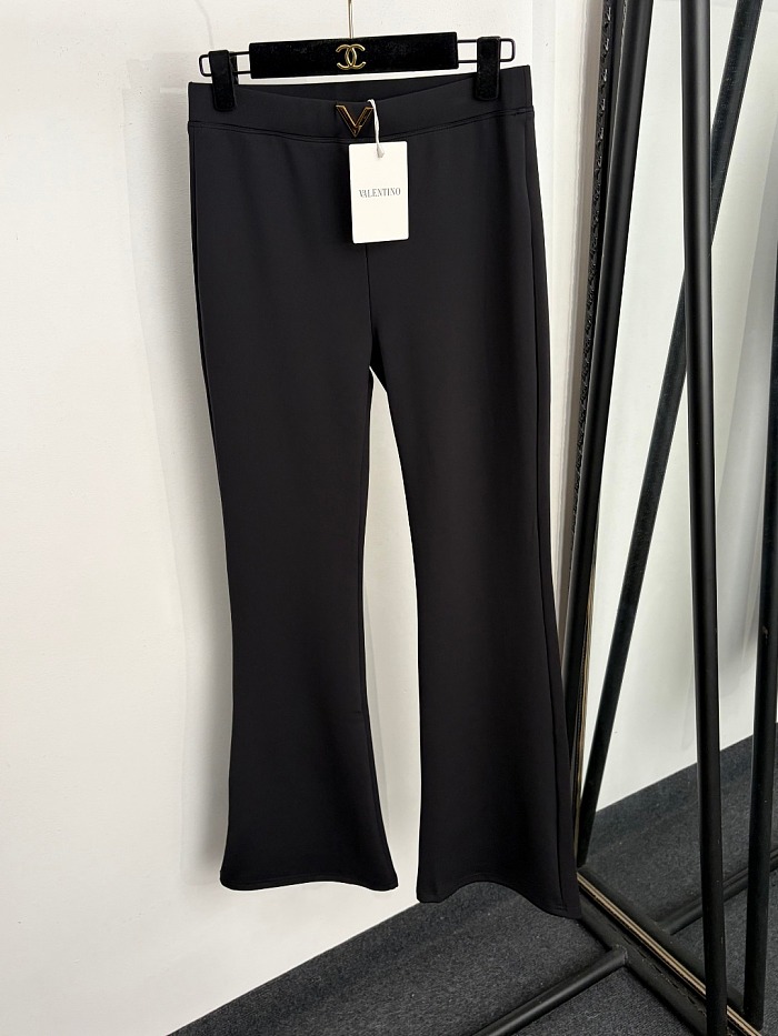 Metal V Letter High Waist Slimming Flare Trousers
