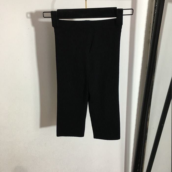 Letter Patch Ribbed Knit High Waist Slimming Bermuda Shorts