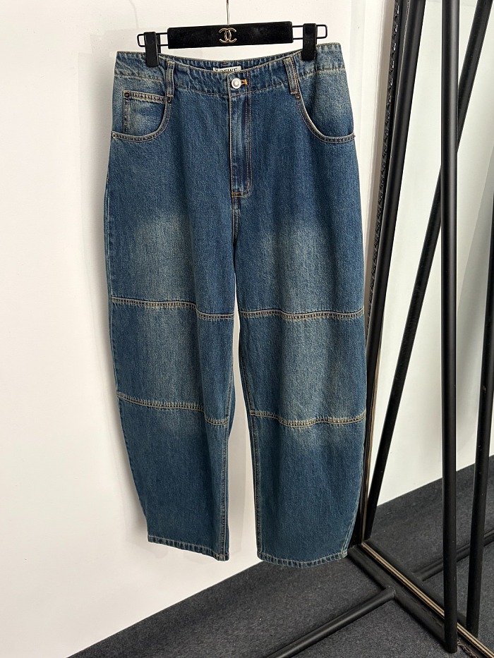 Vintage Washed Contrast Panel Curved Leg Denim Jeans