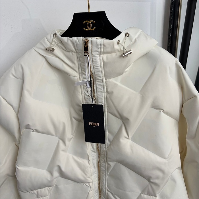 Letter Print Plaid Textured Drawstring Hooded Long Sleeve Puffer Jacket