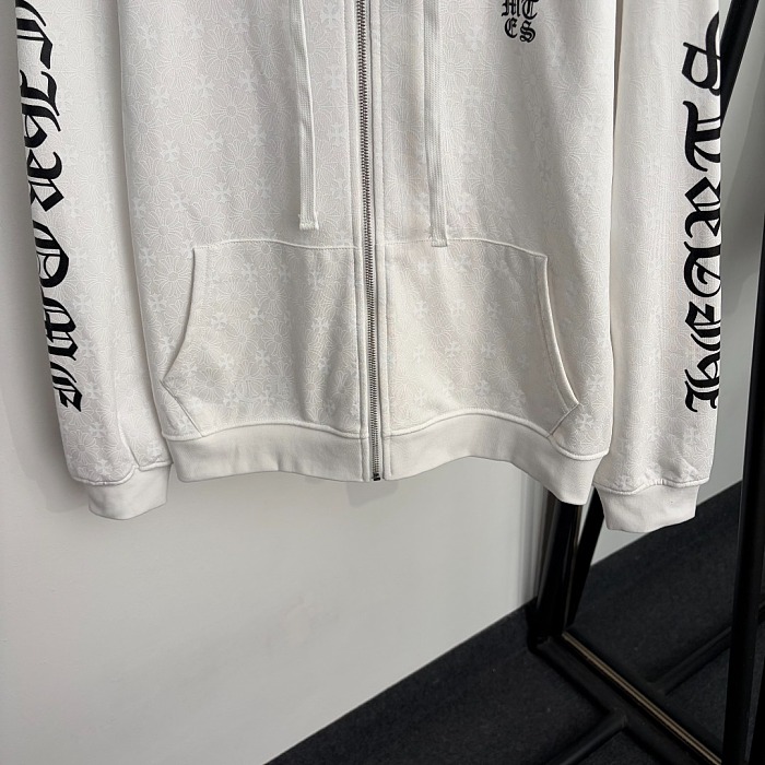 Gothic Cross Graphic Zip Up Hooded White Jacket
