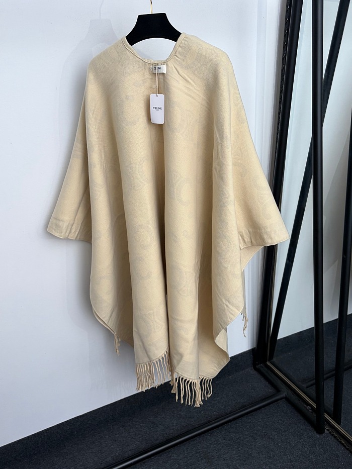 Reversible Letter Graphic Fringe Hem Wool Knit Cardigan Shawl