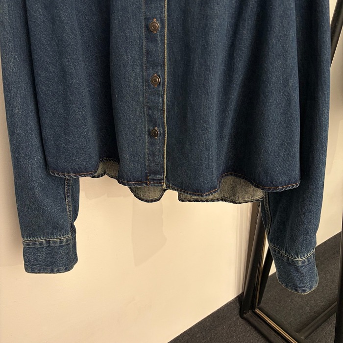 Half Split Graphic Embroidered Long Sleeve Denim Crop Jacket