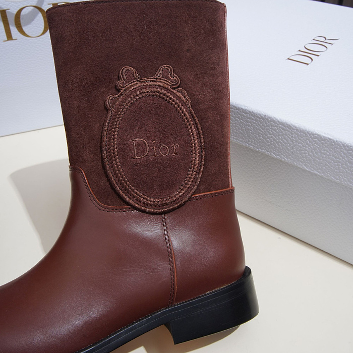 Two-Tone Leather Suede Mid-Calf Boots With Round