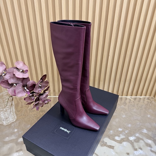 Pointed Toe High Heel Leather Knee High Boots
