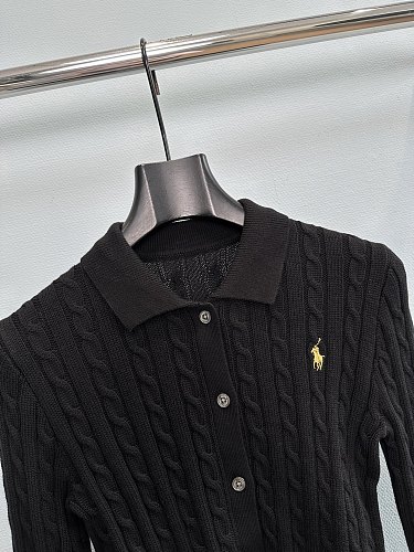 Preppy Cable Knit Cropped Cardigan With Polo Collar