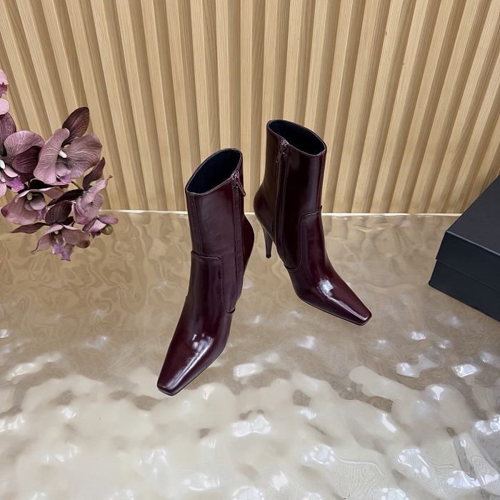 Burgundy Pointed Toe Stiletto High Heel Ankle Boots