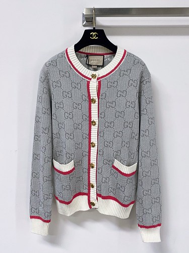 Contrast Trim V-Neck Knit Cardigan With Icon Detail
