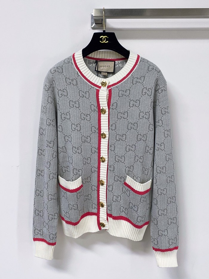 Contrast Trim V-Neck Knit Cardigan With Icon Detail