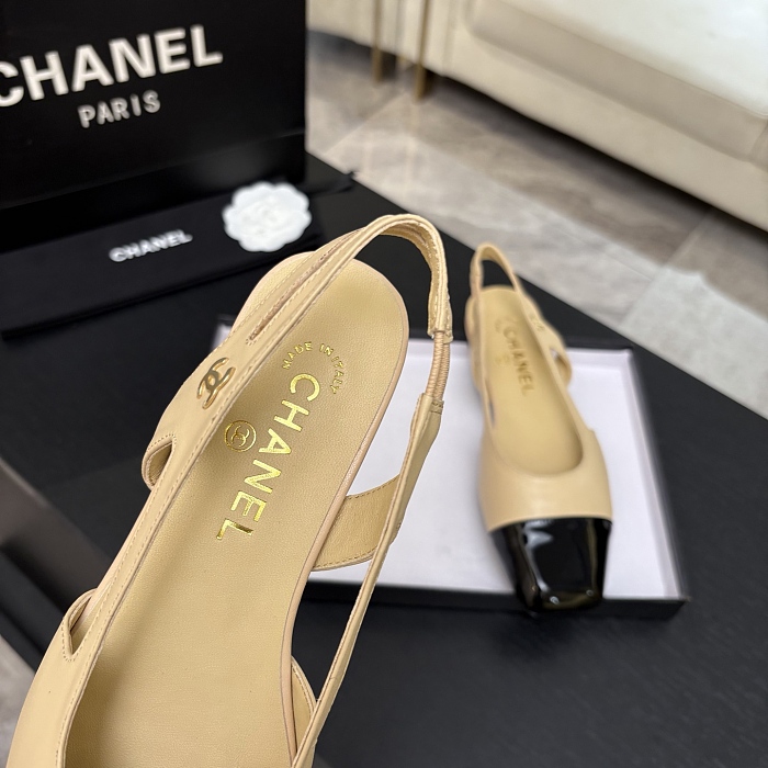 Two Tone Patent Cap Toe Slingback Pumps