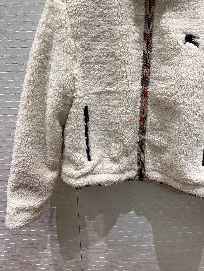Embroidered Icon Detail Stand Collar Teddy Fleece Zip Up Jacket