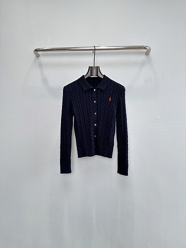 Classic Cable Knit Button Up Cropped Cardigan with Polo Collar