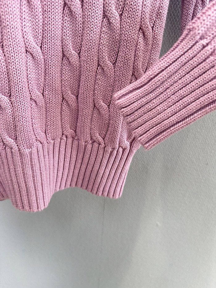 Preppy Cable Knit Crew Neck Cotton Pullover Sweater