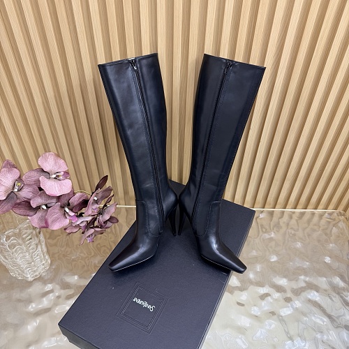 Pointed Toe Stiletto High Heel Knee High Boots With Side Zipper