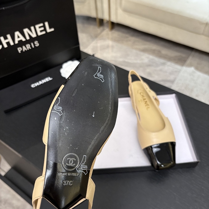 Two Tone Patent Cap Toe Slingback Pumps