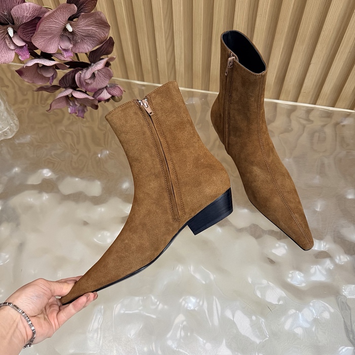 Pointed Toe Suede Ankle Boots With Side Zip