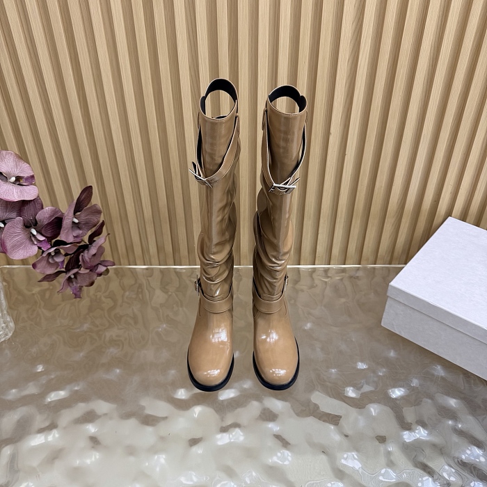 Knit Details Chunky Heel Knee High Boots