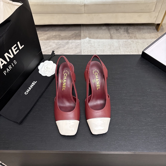 Two Tone Cap Toe Chunky Heel Slingback Pumps