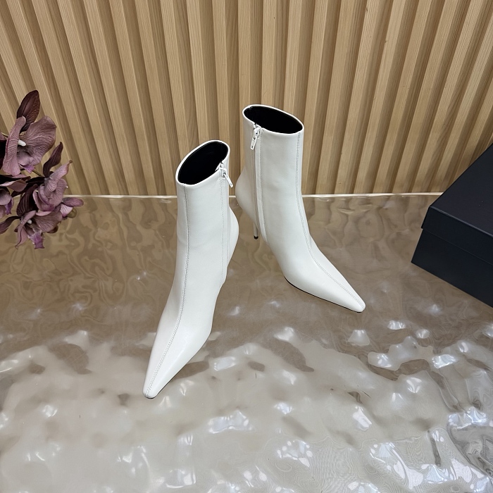 White Pointed Toe Stiletto Heel Ankle Boots