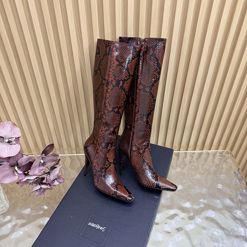 Snake Embossed Pointed Toe High Heel Boots