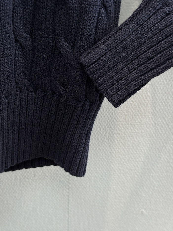 Preppy Cable Knit Ribbed Hem Crew Neck Cotton Sweater