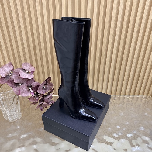 Black Patent Leather Pointed Toe High Heel Knee High Boots