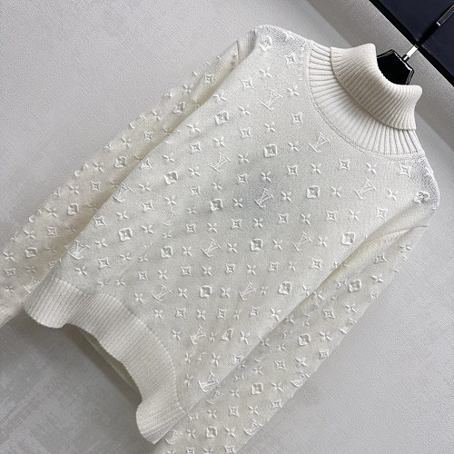 All Over Embroidered Mock Neck Ribbed Knit Pullover Sweater