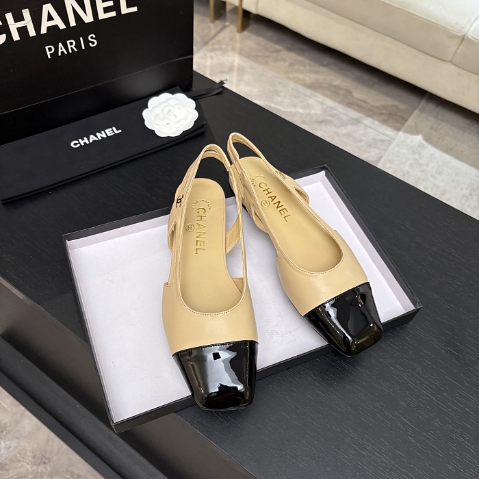 Two Tone Patent Cap Toe Slingback Pumps