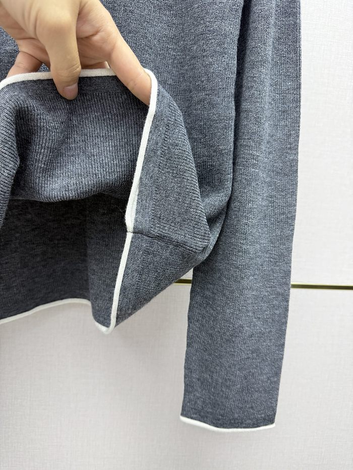 Color Block Crew Neck Sweater With Metal Icon Detail And Leather Patch
