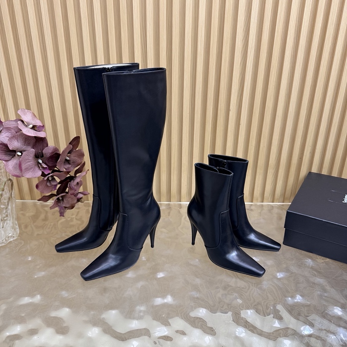 Pointed Toe Stiletto High Heel Knee High Boots With Side Zipper