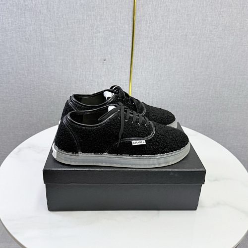 Black Shearling Lace-Up Sneakers With Transparent Soles