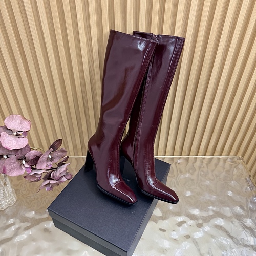 Burgundy Patent Leather Pointed Toe High Heel Knee High Boots
