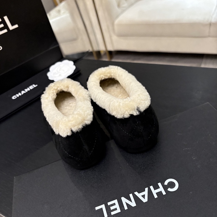 Black Suede Furry Shearling Winter Slippers