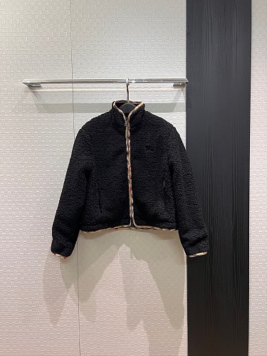 Embroidered Horse Graphic Stand Collar Teddy Fleece Zip Jacket