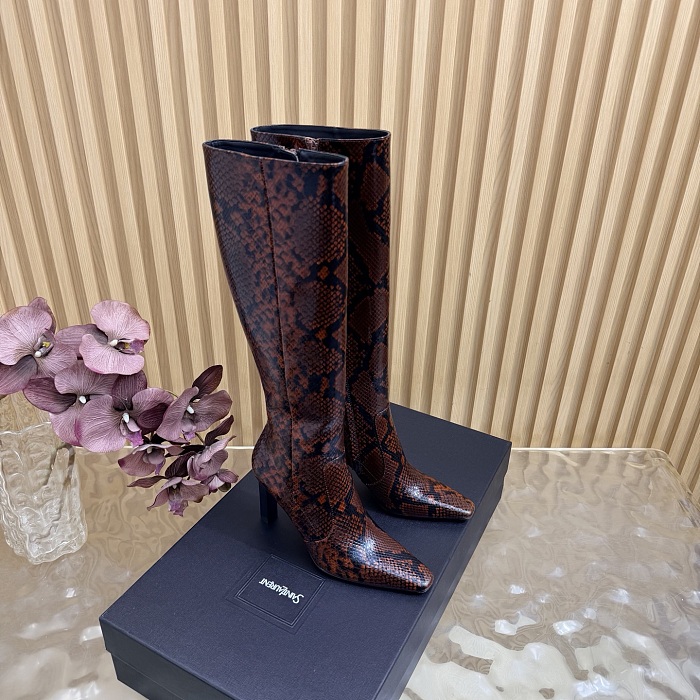 Pointed Toe High Heel Snake Print Boots