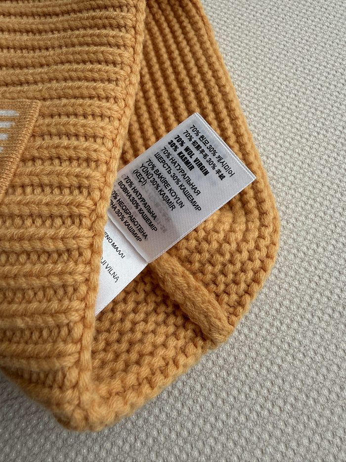 Ribbed Knit Cashmere Roll Back Beanie Hat