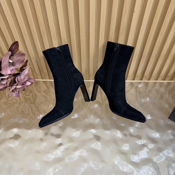 Black Suede Pointed Toe High Heel Ankle Boots