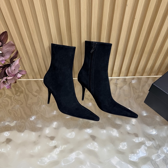 Black Suede Pointed Toe Stiletto Heel Ankle Boots