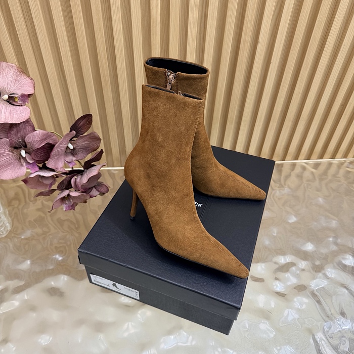 Pointed Toe Suede Stiletto Heeled Ankle Boots