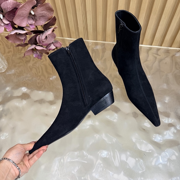 Suede Pointed Toe Side Zip Ankle Boots