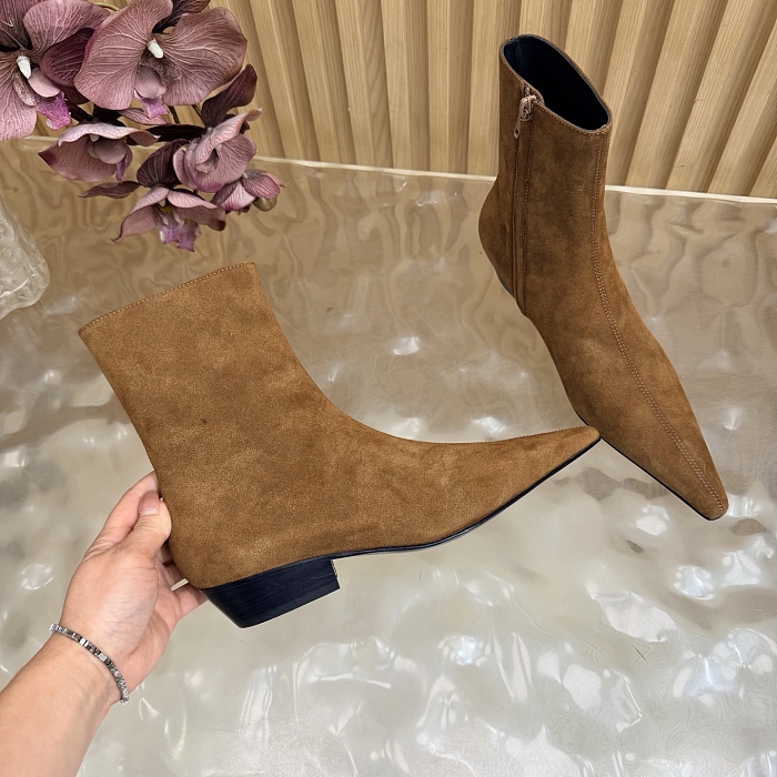 Pointed Toe Suede Ankle Boots With Side Zip