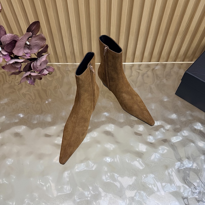 Pointed Toe Suede Ankle Boots With Side Zip