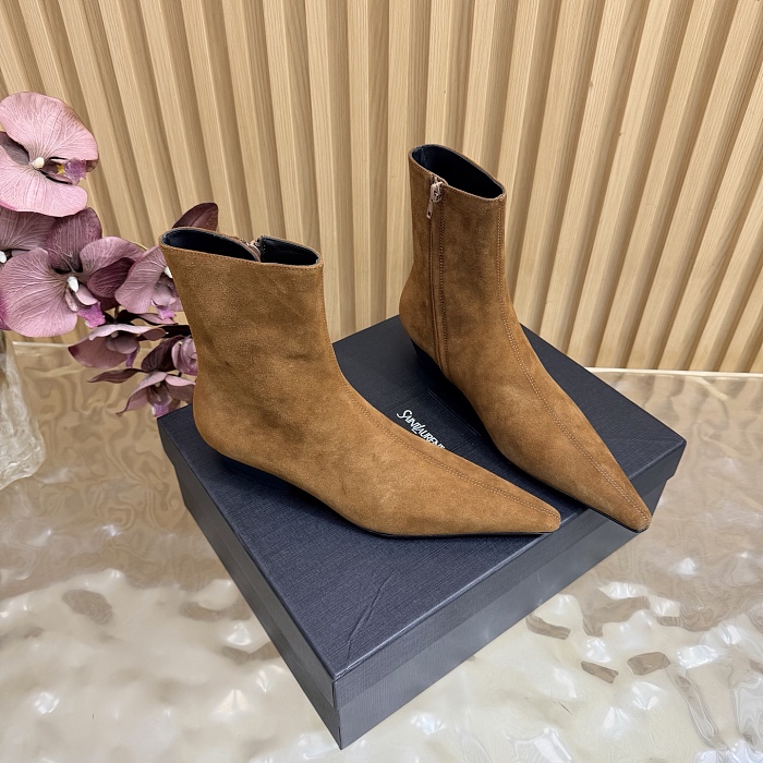 Pointed Toe Suede Ankle Boots With Side Zip