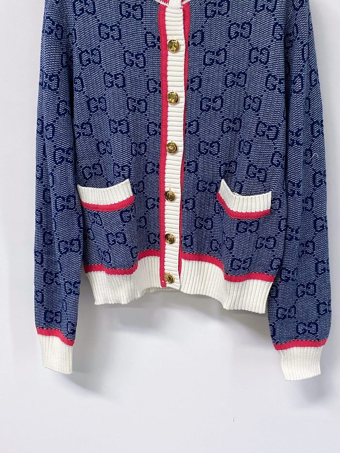 Contrast Trim V Neck Knitted Cardigan With Icon Detail