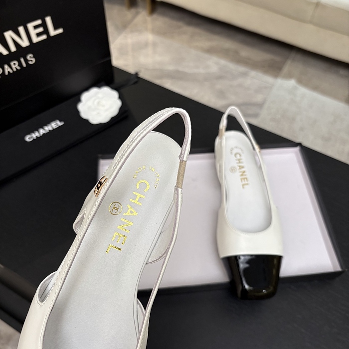 Two Tone Patent Cap Toe Slingback Pumps