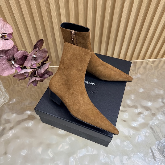 Pointed Toe Suede Ankle Boots With Side Zip