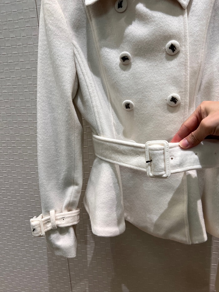Double Breasted Belted Peplum Hem Woolen Coat